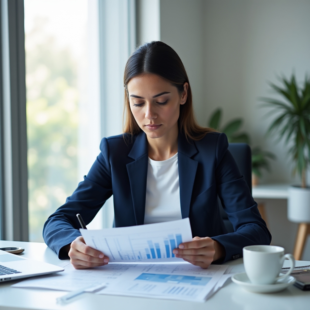 Person reading and analyzing economic data and financial reports