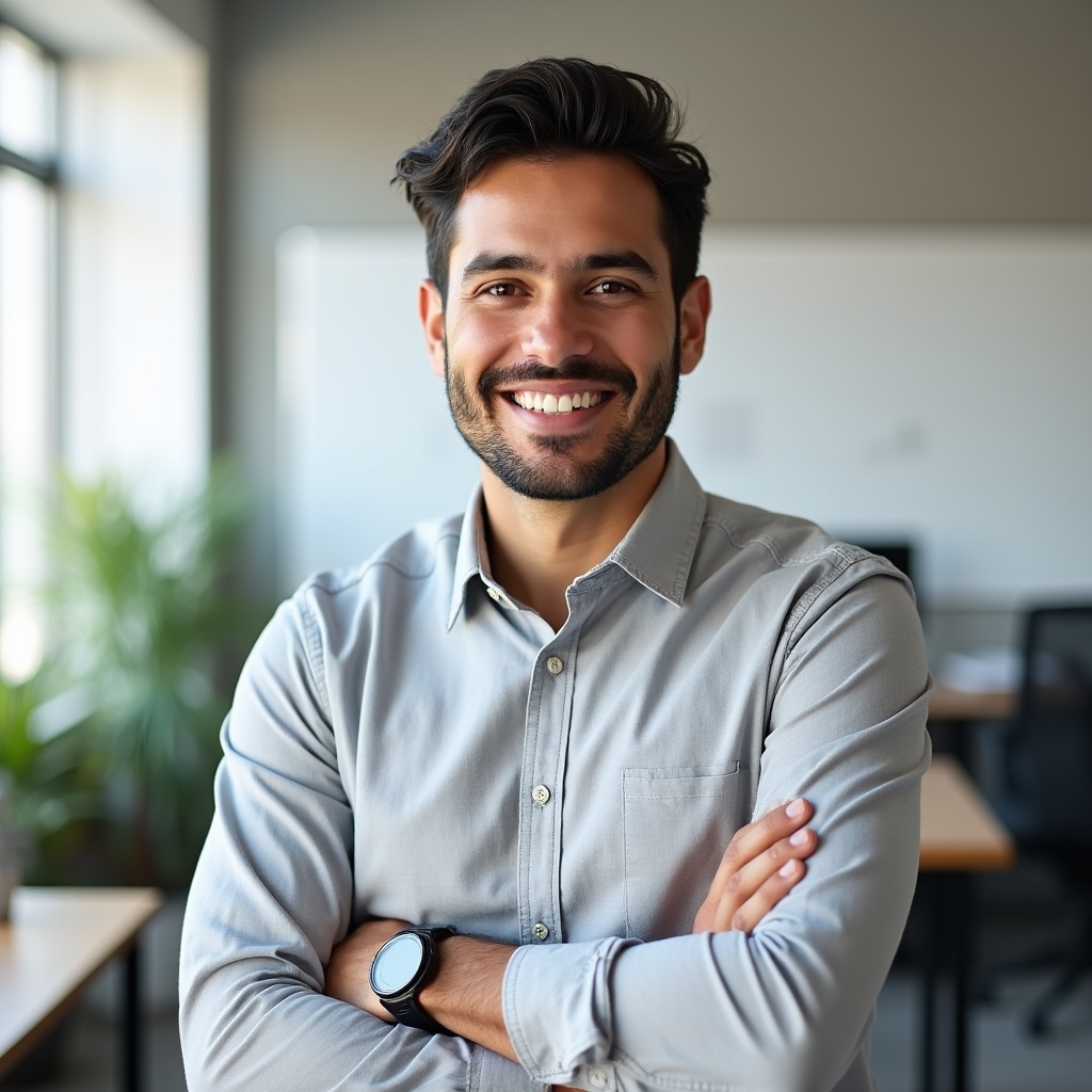 Financial literacy educator, male, early 30s, engaging with workshop participants